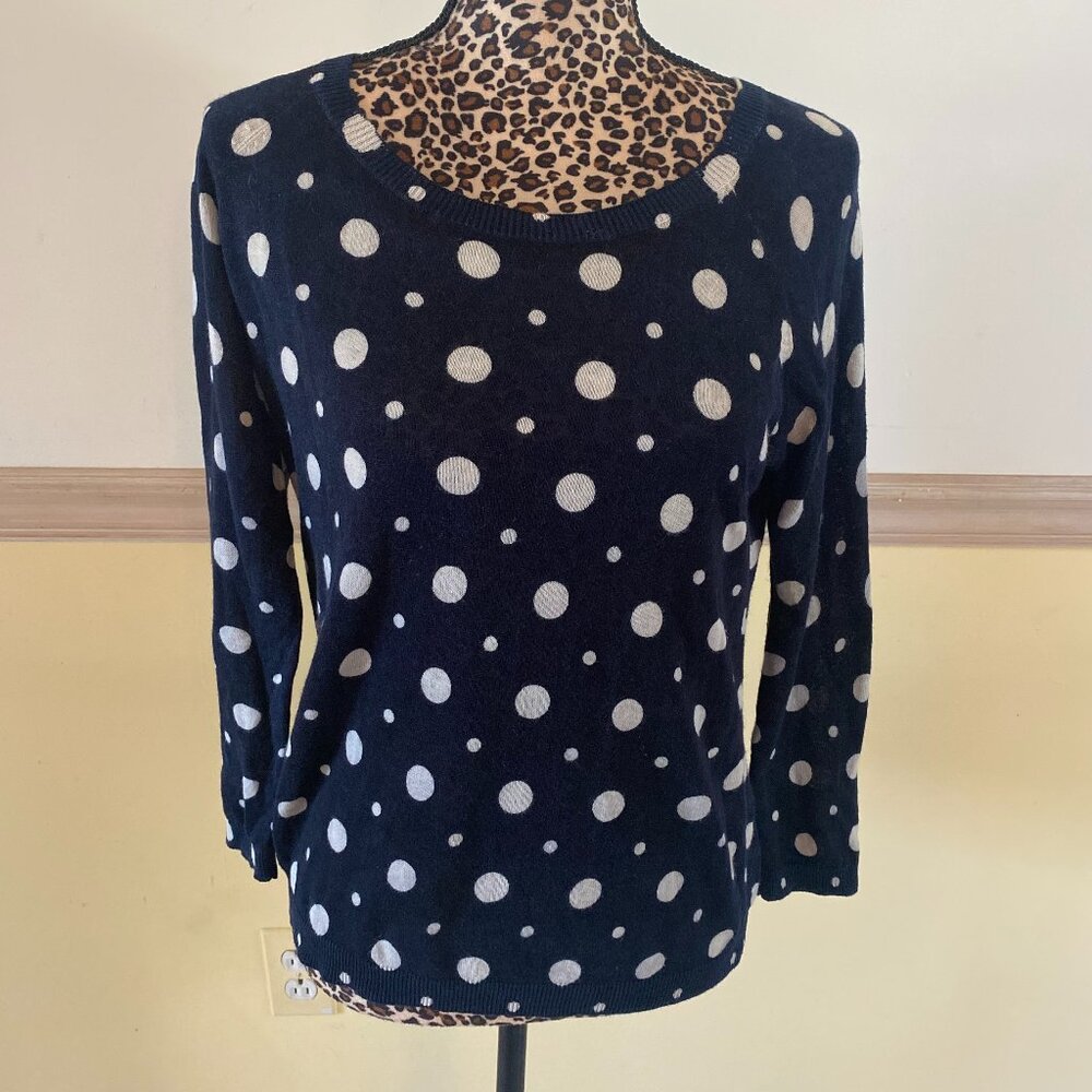 Nice Things Paloma S. Women's Navy Cream‎ Polka Dot Sweater Size Small L11
